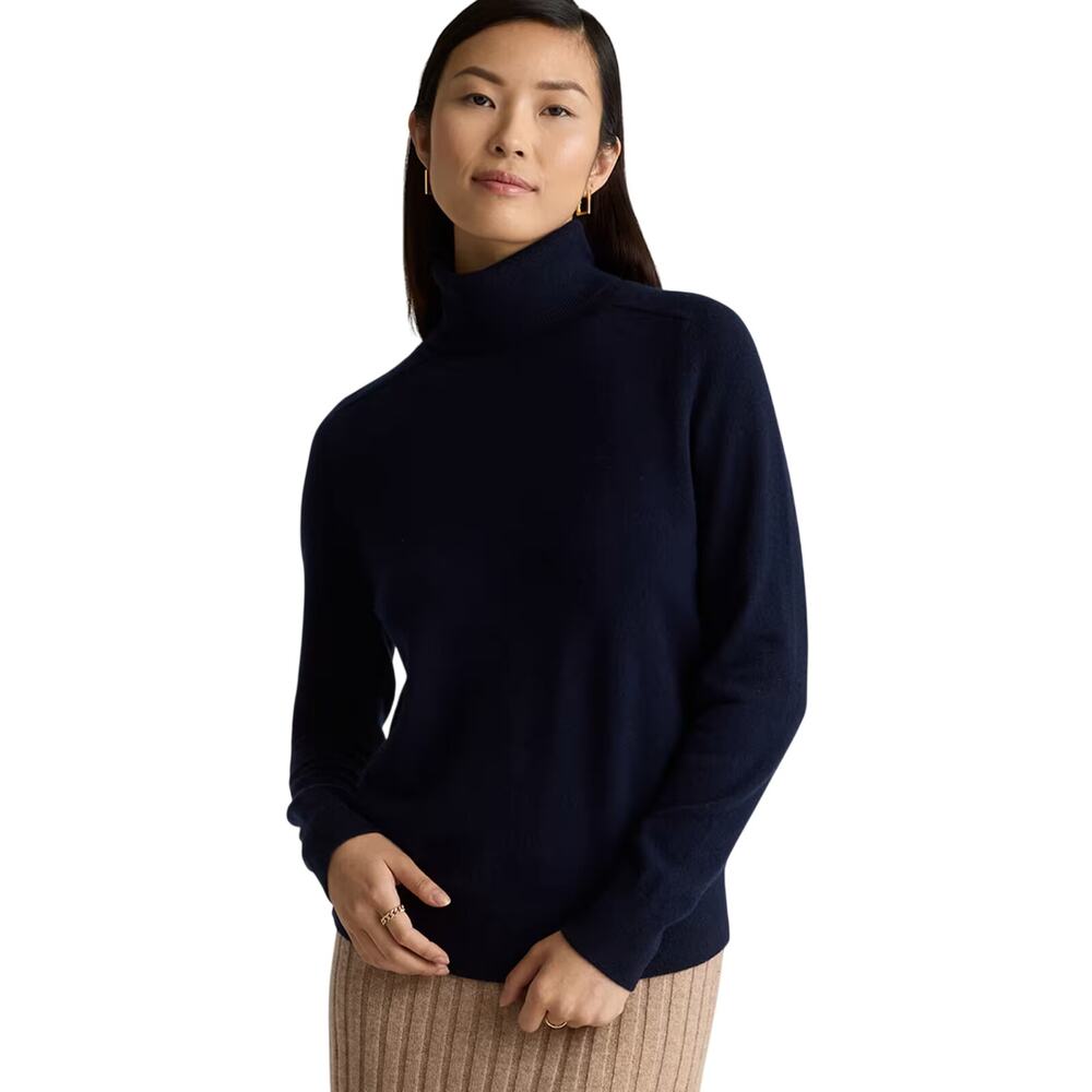 New Quince Women's S Turtleneck Sweater True Navy Blue Mongolian Cashmere Preppy